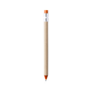 Penne Riciclate Personalizzate a sfera push-up con design a matita, corpo in cartone riciclato di colore naturale e refill blu.