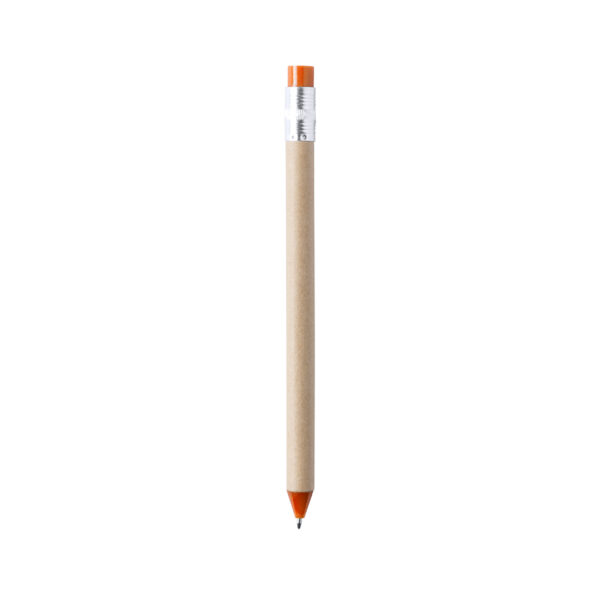 Penne Riciclate Personalizzate a sfera push-up con design a matita, corpo in cartone riciclato di colore naturale e refill blu.